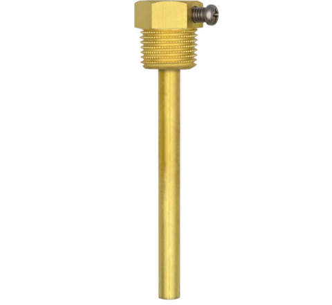 Pozzetto in ottone pulito con vite di fissaggio Ø interno 6 mm per sonde TF65 TM65 - cod. TH08-MS-G